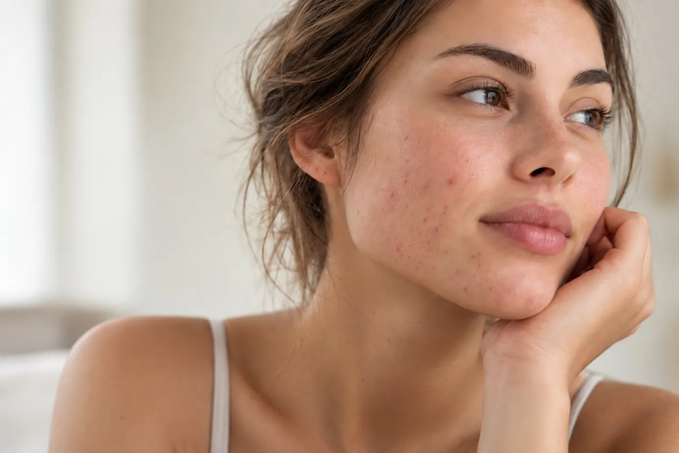Kvinde med akneforandringer på kinden